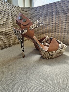Pedro garcia Brown Snake-Print Platform High Heels